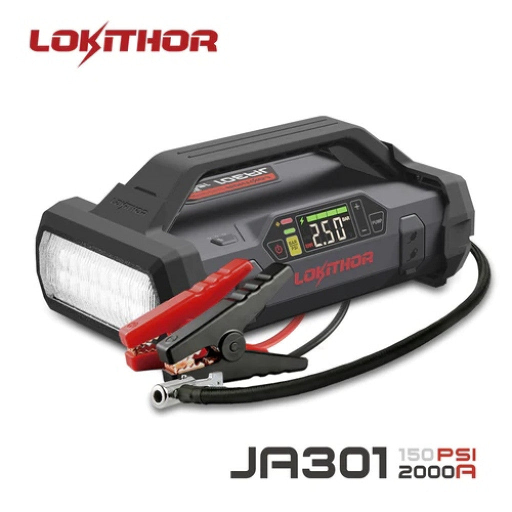 LOKITHOR Lithium Startbooster 2000A med 150 PSI Luftkompressor